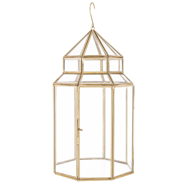 Lampion złoty ze szkłem wiszący 40 cm