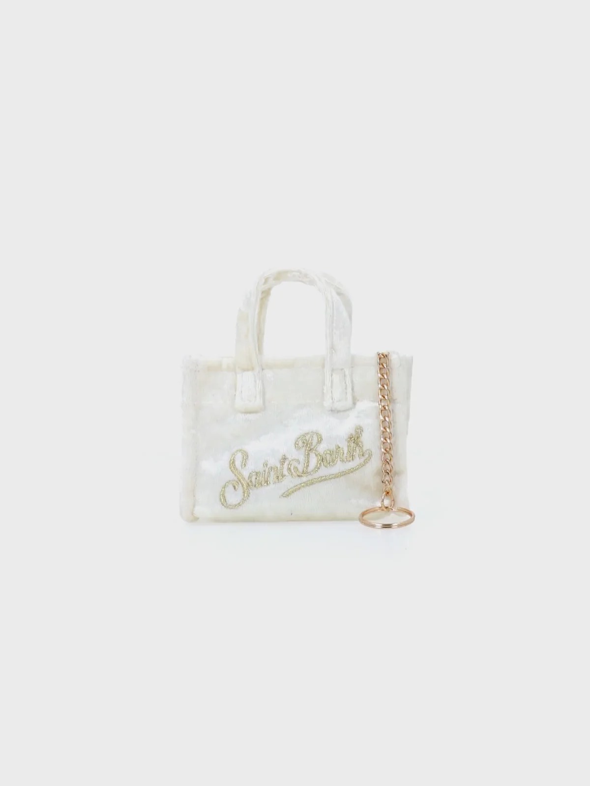 Portachiavi in tessuto ciniglia bianco con ricamo logo