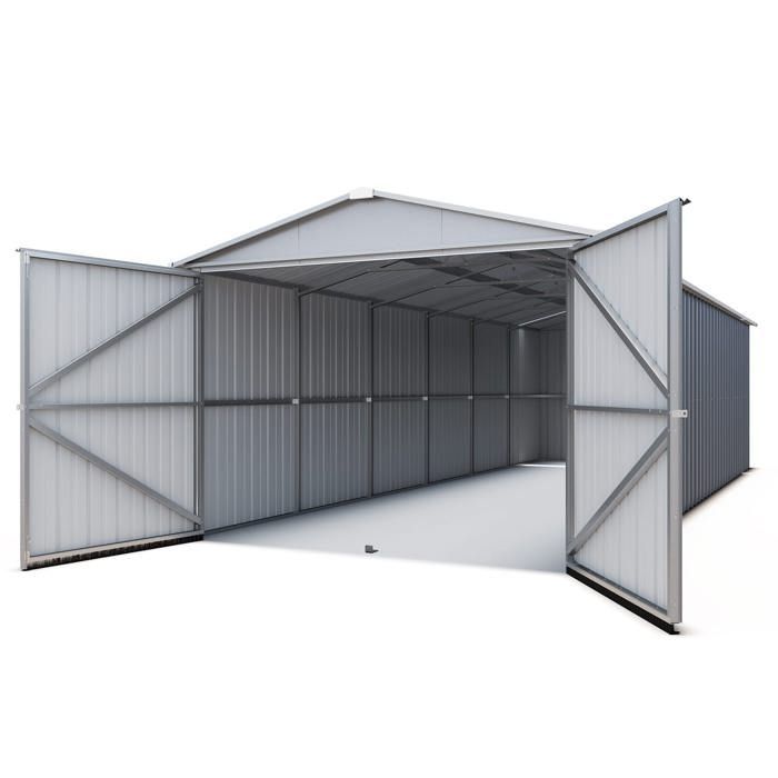 Yardmaster 20m² Grijze metalen garageoverkapping + verankeringsset