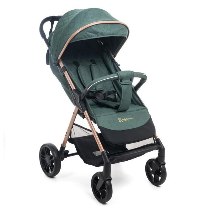 Bebelissimo – Ultrakompakter Kinderwagen – Leichtgewicht – Einhand-Faltmechanismus – Walnuss – Grün