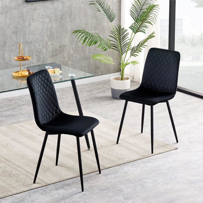 MCC Direct Lexi Set of 2 Velvet Dining Chairs with Metal Legs Black