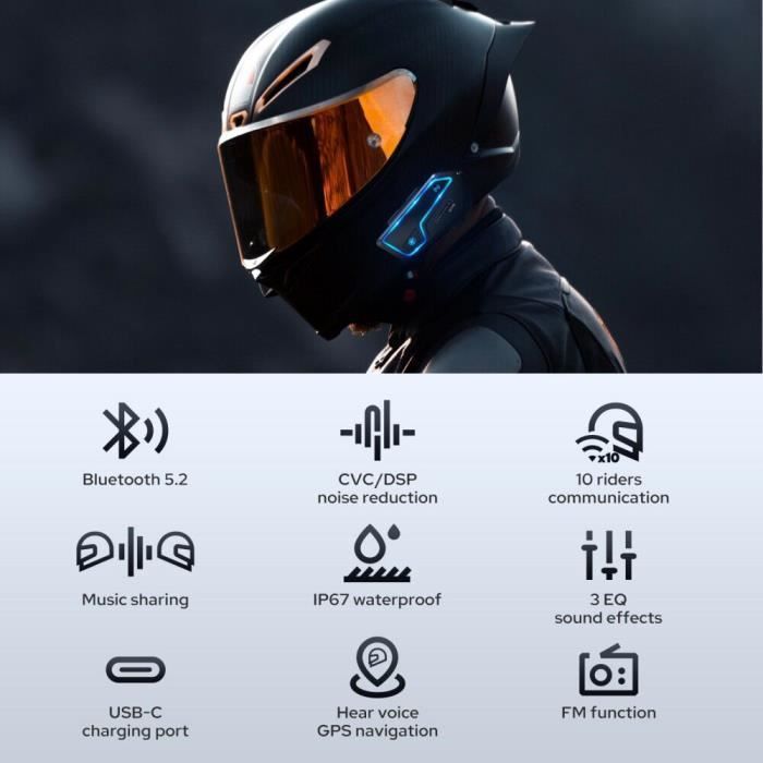 Bluetooth-Motorrad-Intercom – GEARELEC – GX10 – IP67 wasserdicht – BT 5.2 – 25 Stunden Sprechzeit