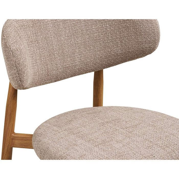 Eddie - lot de 2 tabourets en tissu texturé - pieds en acier effet bois - Bois / Beige