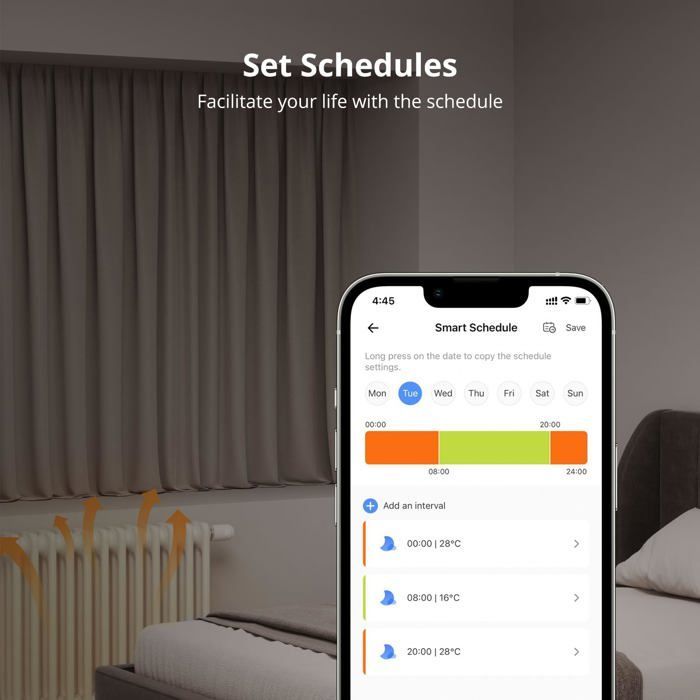 Robinet thermostatique intelligent interconnecté pour radiateur, thermostat avec écran LCD.