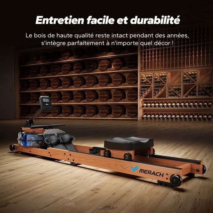 MERACH Vogatore ad acqua pieghevole - Compatibile con Kinomap e Zwift - 6 livelli d'acqua - Legno massello - 14 L