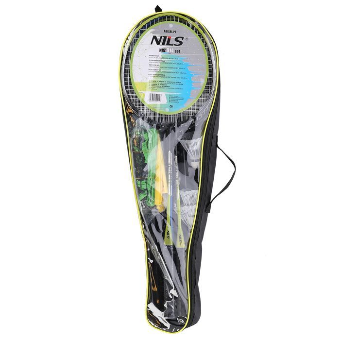 NILS badminton set - 4 rackets - 3 nylon shuttlecocks - 195x22 cm net - Folding posts