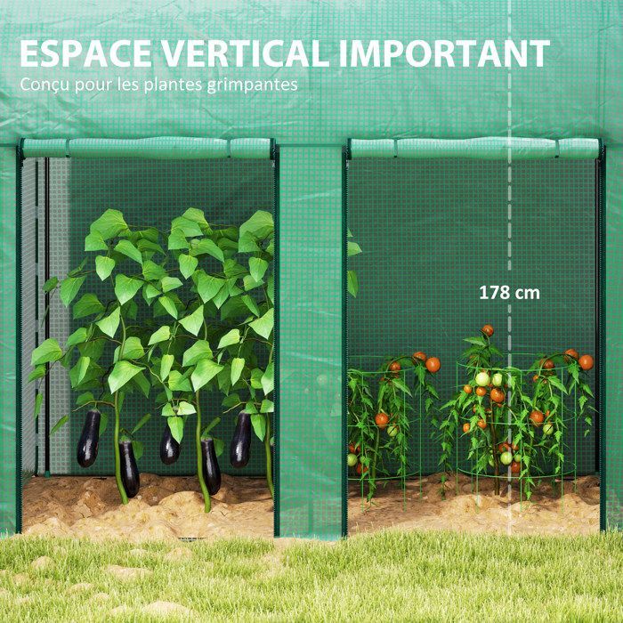 Serre de jardin - Outsunny - 2 m² - 2 portes zippées enroulables - acier PE haute densité 140 g/m² anti-UV - 2 x 1 x 1,78 m - vert