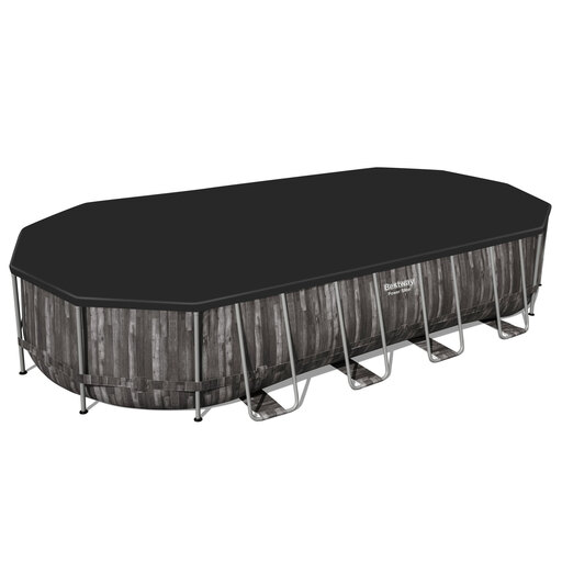 „Bestway Power Steel“ ovalus vamzdinis antžeminis baseinas, medžio dizainas, 732 x 366 x 122 cm, su kopėčiomis