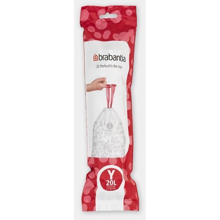 BRABANTIA 6 rollos de 20 bolsas de basura PerfectFit, Código Y, 20L - Blanco