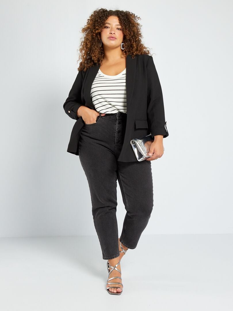 Calça jeans mom de cintura alta com 5 bolsos, tamanho L32 - PRETA