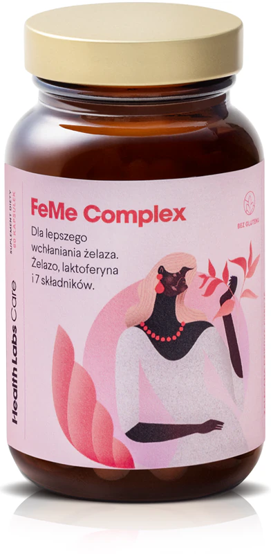 Health Labs Care FeMe Complex voedingssupplementcapsules ter ondersteuning van de juiste aanmaak van rode bloedcellen en hemoglobine.