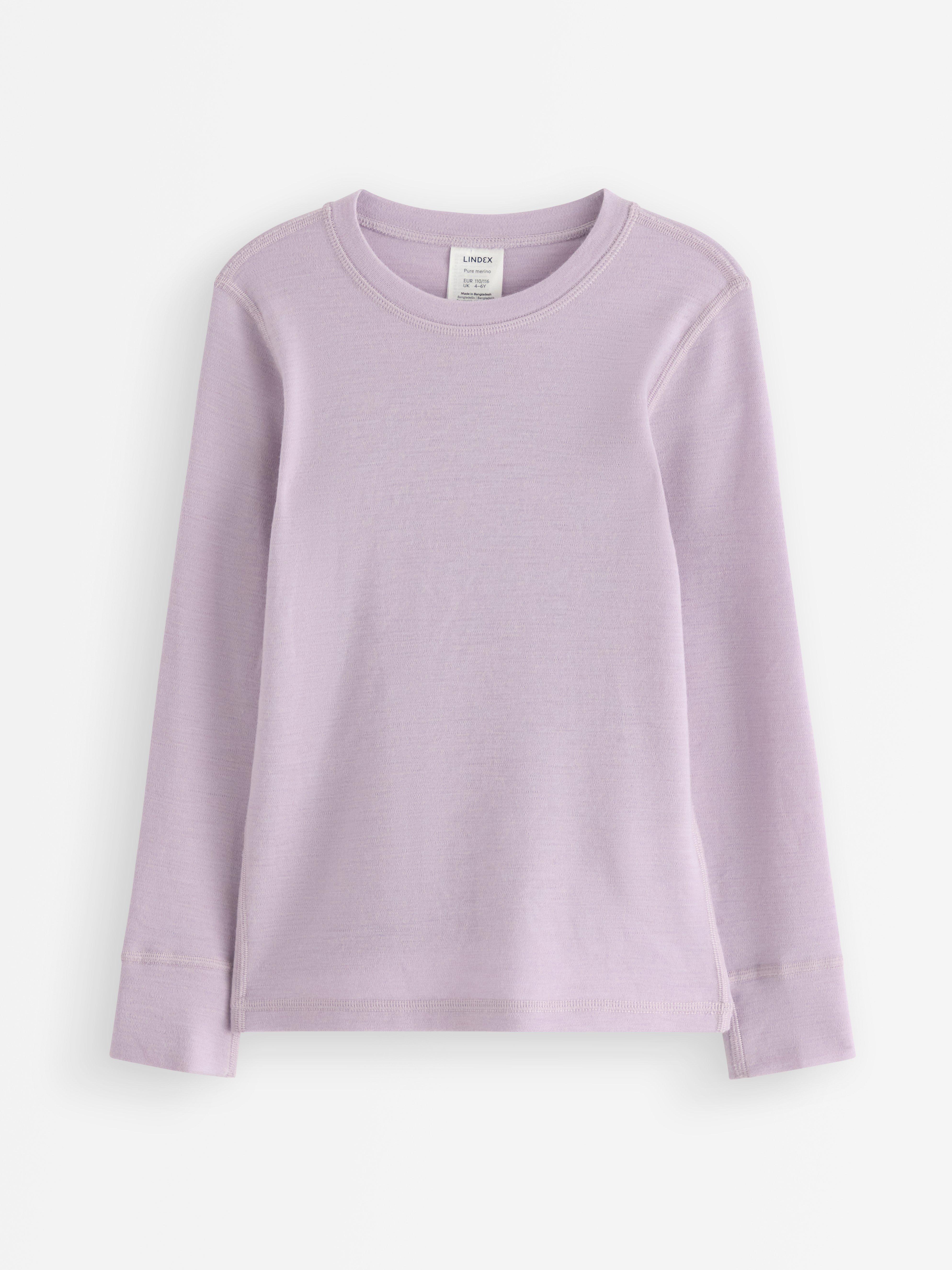Haut à manches longues en laine mérinos, couleur lilas clair