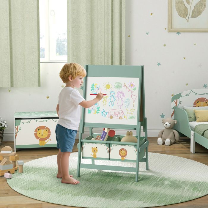 3-in-1 Children's Easel - AIYAPLAY - Double-Sided - Black and White Board - Paper Roll - 2 Storage Baskets - Ages 3-8 - Green