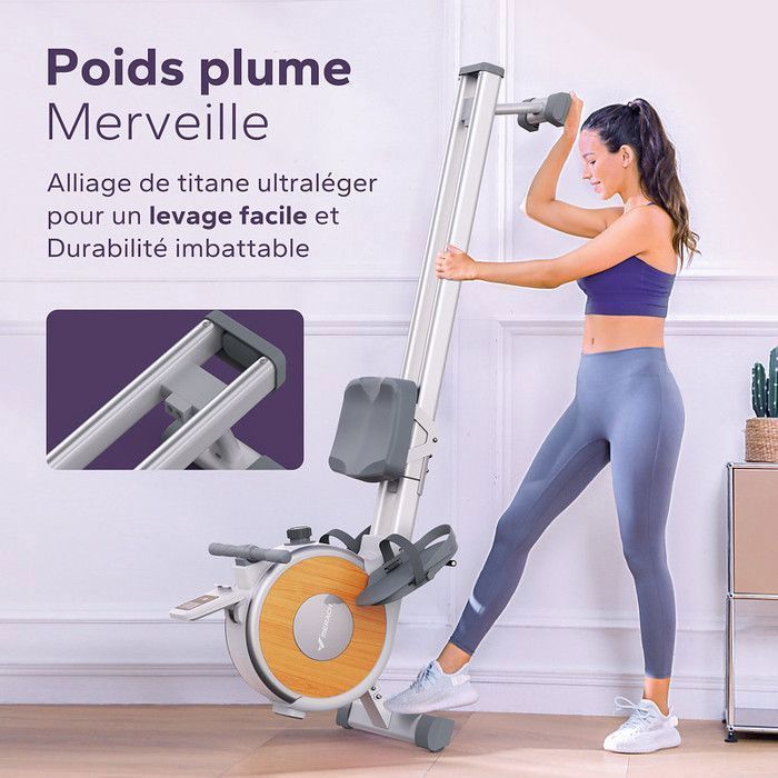 Indoor Rowing Machine – MERACH – 16 Levels of Magnetic Resistance – Max 160 kg – LCD Screen – Kinomap Compatible – Light Gray
