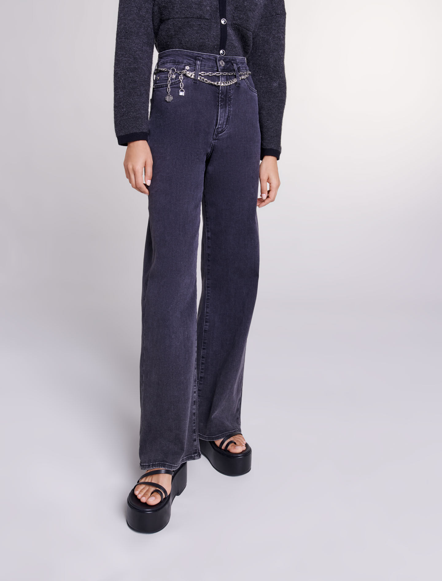 Jean baggy à ceinture noir-Negru