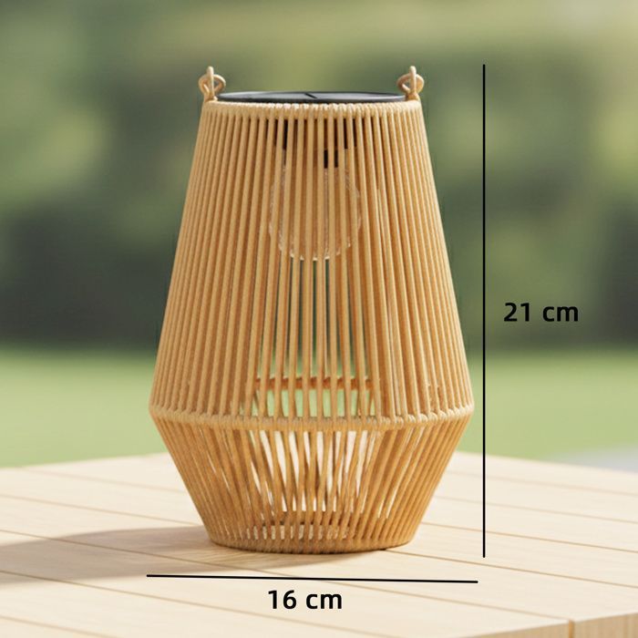 Lot de 2 lanternes solaires suspendues extérieur, lampes de jardin en résine tressée avec allumage automatique, marron
