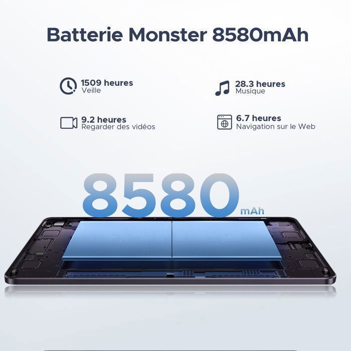 Tablette tactile DOOGEE U11 PRO Android 16 Unisoc T7200 Batterie 8580mAh 11 pouce ips 90Hz, 30Go + 256 Go Widevine L1 WiFi6 - Noir