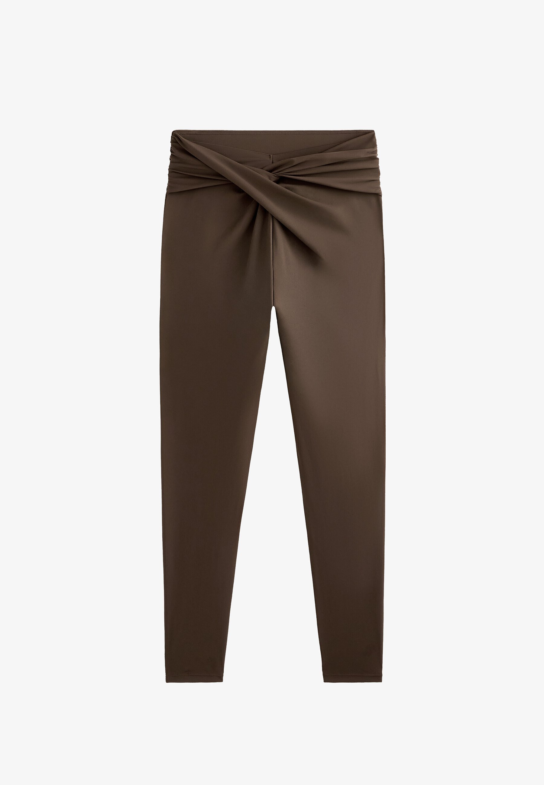 OYSHO Leggings mit leichtem, drapiertem V-Ausschnitt und Knöchellänge – braun