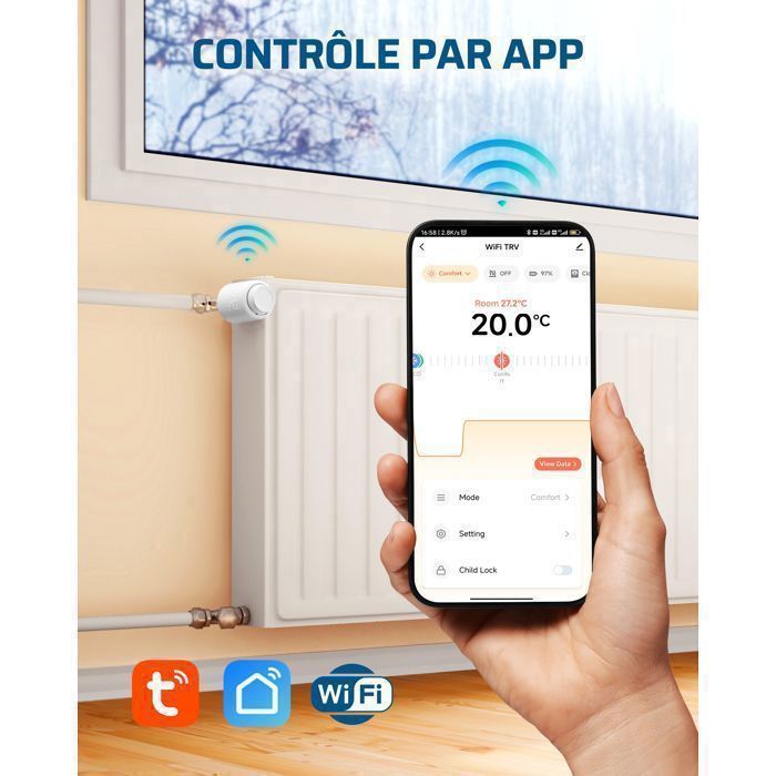Termostato inteligente para radiador DEWENWILS com Wi-Fi, programável e compatível com Alexa, Google Assistant e aplicativo Tuya.