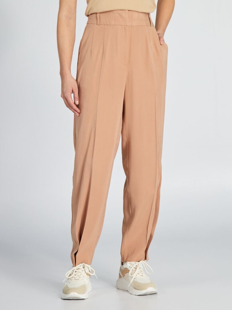 Calça reta de cintura alta - MARROM