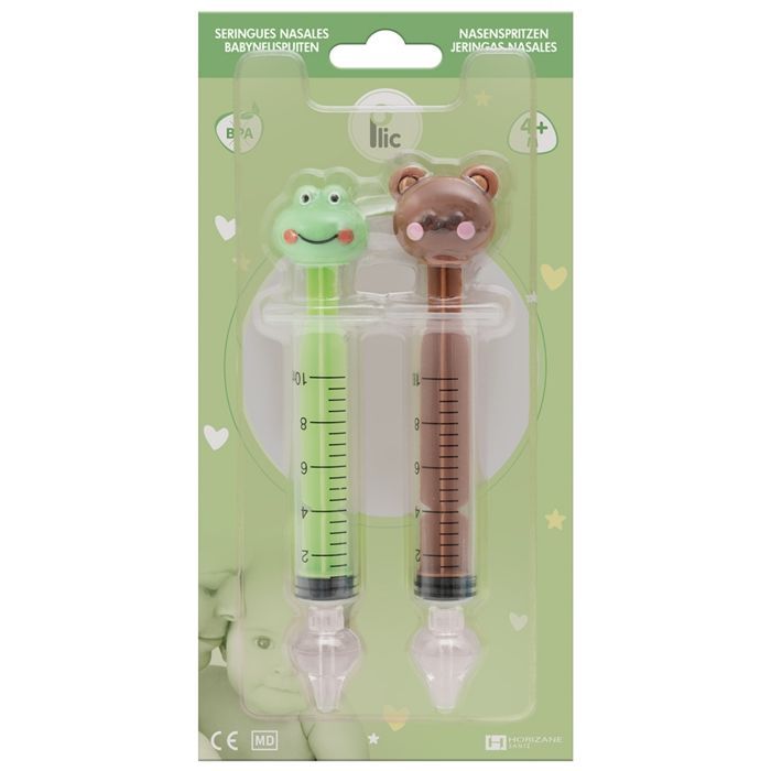 Plic Care Lot de Deux Seringues Nasales Pour Bébés 10 ml - Dès 4 Mois (Modèle : Grenouille et Ours)