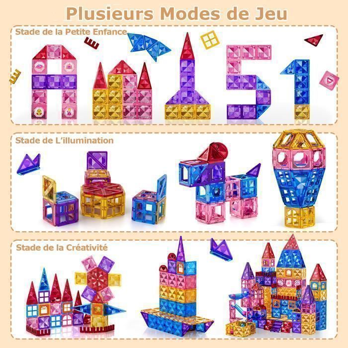 Jouets éducatifs - Kukufun - Blocs magnétiques - 97 pièces - Faciles à transporter et polyvalents - Jouets STEM
