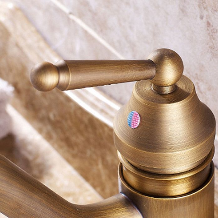 IDEKO Bathroom Faucet - Single Hole - Antique Brass - Suitable for Sink and Basin