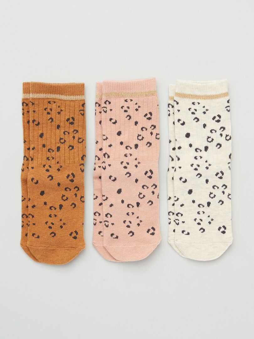 Juego de 3 pares de calcetines con estampado de leopardo - MARRÓN