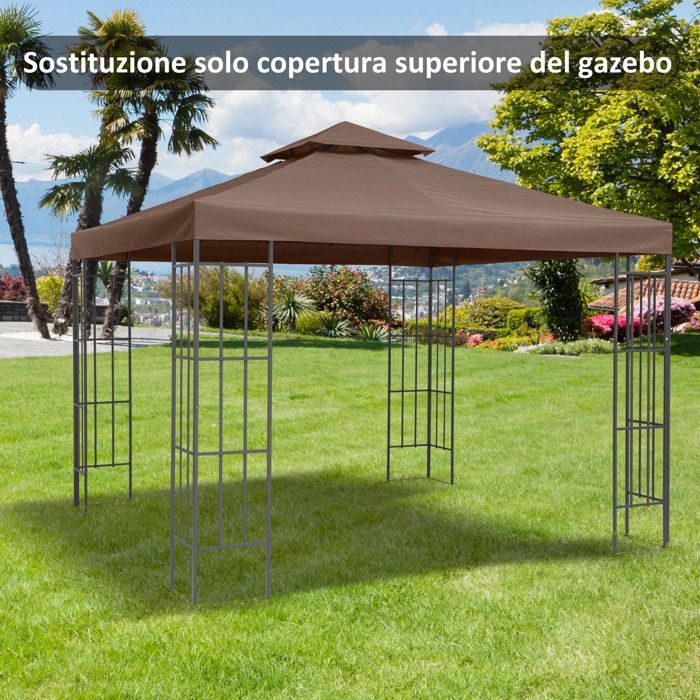 Toit de remplacement - Outsunny - pour pavillon de jardin toile de rechange pour pavillon tonnelle tente - polyester - 3x3m - marron