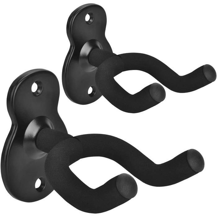 Wall mount for acoustic guitar, classical guitar, bass, electric guitar, 2-pack Black