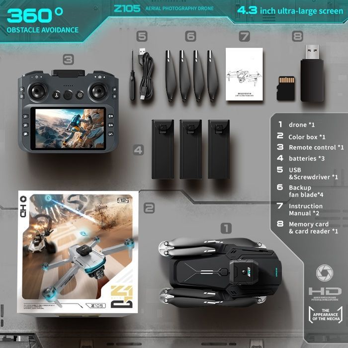 Dron, 3 baterías, doble lente, 4K, estabilización de imagen, ruta personalizada, captura de fotos por gestos, negro