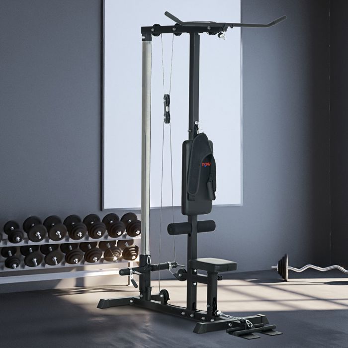 Vægttræningsstation - SPORTNOW - pulleysystem til bryst- og latissimus dorn pulldowns og overkropsøvelser - stål - sort