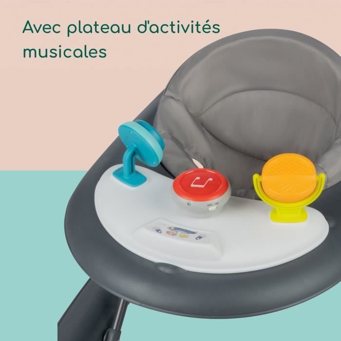 Girello BEBECONFORT EXPLORER con vassoio musicale, da 6 a 18 mesi (12 kg), colore grafite.