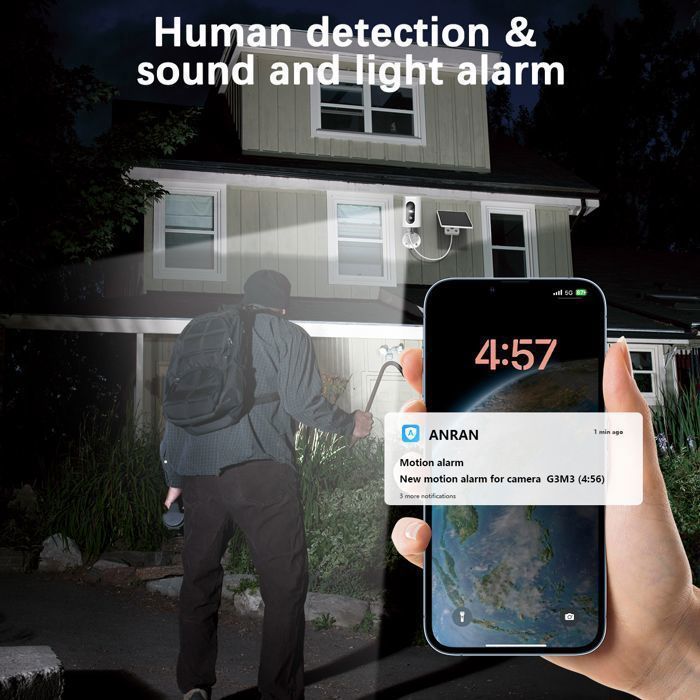 3G/4G LTE Caméra de Surveillance Extérieure+Panneau Solaire, 2K Camera Batterie sans Fil ,Carte SIM+32Go Carte SD, ANRAN G3M3