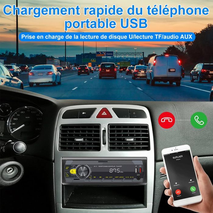 Radio para coche Bluetooth de 1 DIN, radio estéreo de 7 colores con asistente de voz + aplicación, radio para coche Bluetooth 5.0 / MP3/WMA/WAV/FLAC/APE