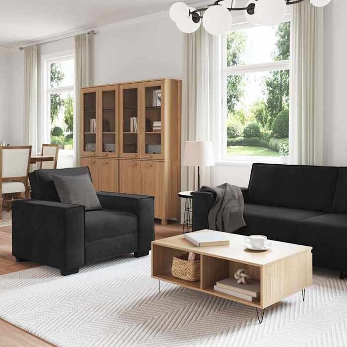 vidaXL Ensemble de canapés 3 pcs avec coussins Noir Velours, canapé, siège de canapé, canapé relax, canapé confort, fauteuil 3324623