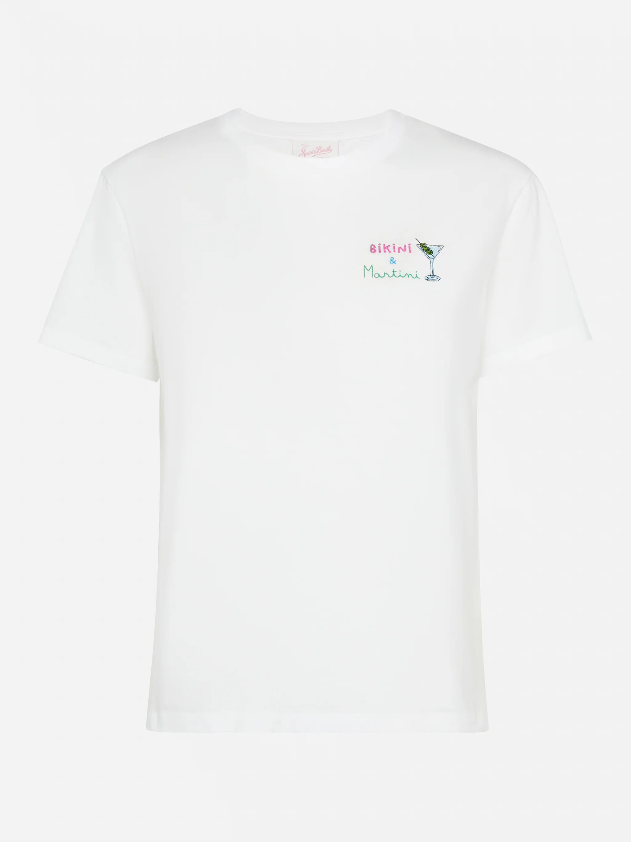 Emilie katoenen T-shirt met bikini- en martini-borduurwerk