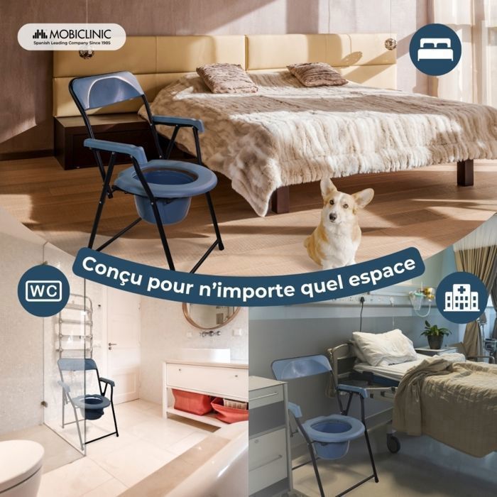 Silla de baño plegable Mobiclinic, altura regulable, asiento ergonómico, reposabrazos acolchados, Timón