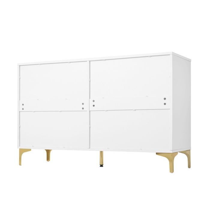 Cómoda HOMVRA de 120x40x76 cm con 6 cajones, acabado texturizado ondulado, fabricada en MDF, color blanco.
