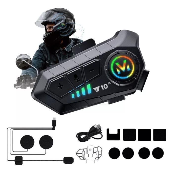 Intercomunicador para motocicleta - 1000 mAh - Bluetooth 5.3 - Apto para todo tipo de cascos - 1 unidad