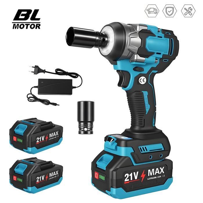 Llave de impacto inalámbrica de 1200 Nm, equipada con 2 baterías, herramienta eléctrica para reparación de automóviles.