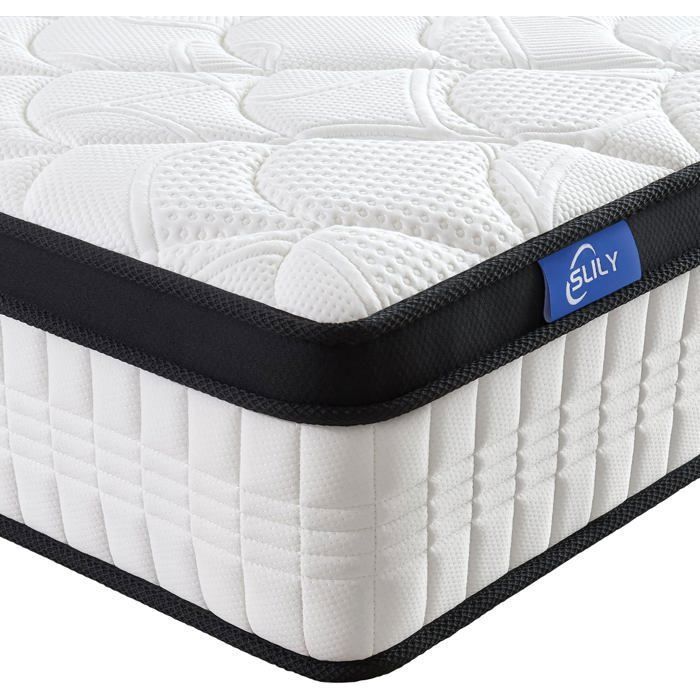 slily Mattress 160x200 Thickness 26cm, Hybrid Mattress Memory Foam Pocket Springs 7 Zones, Hypoallergenic, Firm