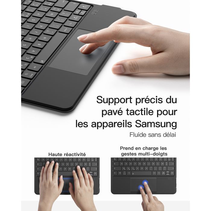 Capa com teclado Inateck para Samsung Galaxy Tab S10 Lite/S10 FE/S9 FE/S9, modo retrato/paisagem, destacável, com touchpad, AZERTY
