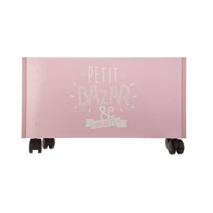 Coffre de rangement à roulettes rose en Mdf - Dim : L48x l30 x H28 cm