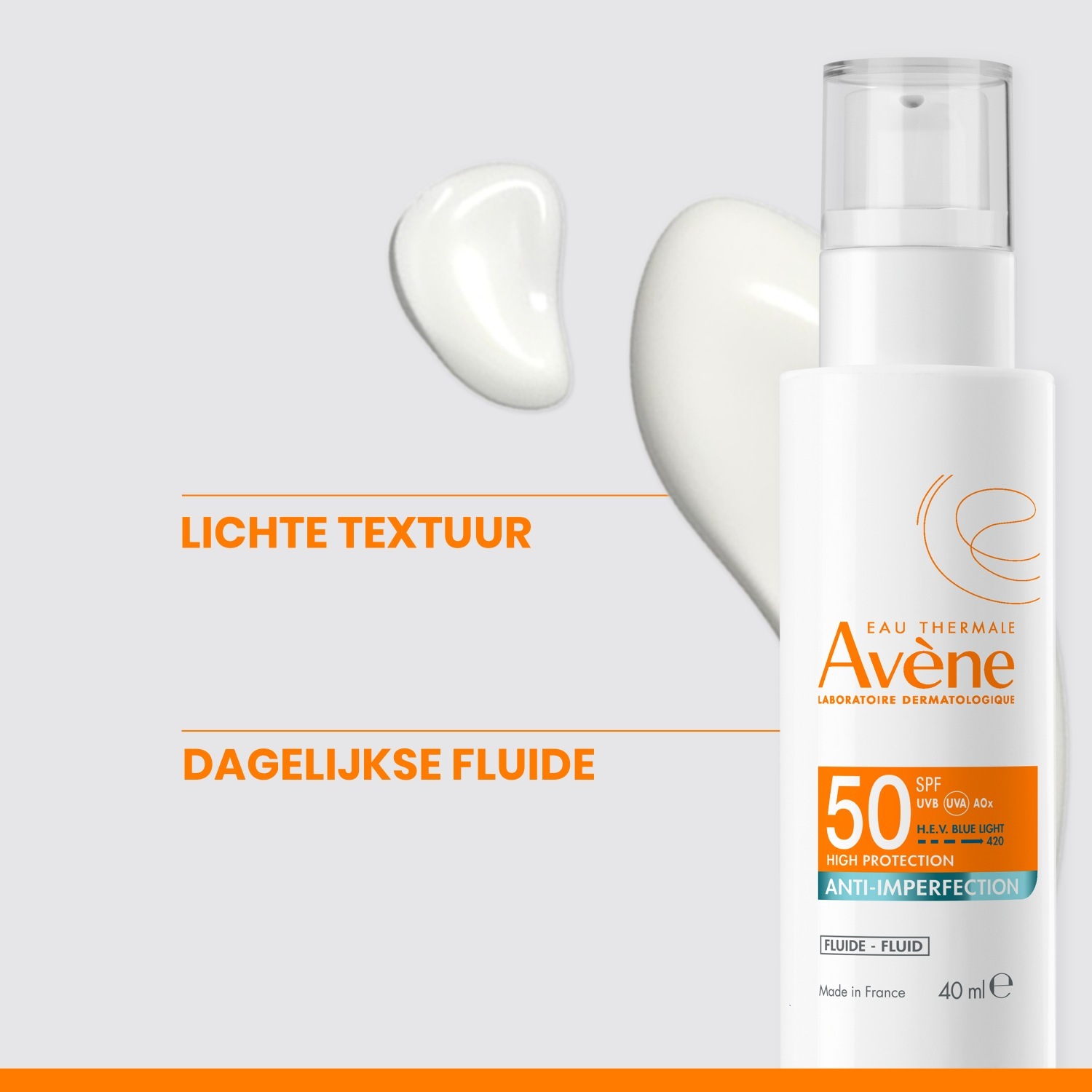 „Avène“ purškiamas saulės fluidas nuo odos netobulumų SPF50, 40 ml
