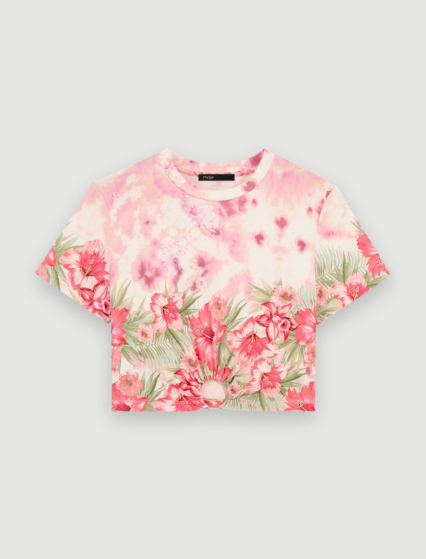 Tricou floral - Hibiscus roz/verde