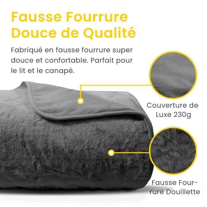 Cosi Home Couverture Chauffante Electrique Luxe en Fausse Fourrure 180 x 130 cm, 9 réglages de Chaleur, Minuterie 9h - Gris