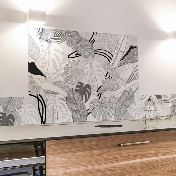 Fond de hotte en aluminium - floral noir - 70x90 cm - 99 Déco