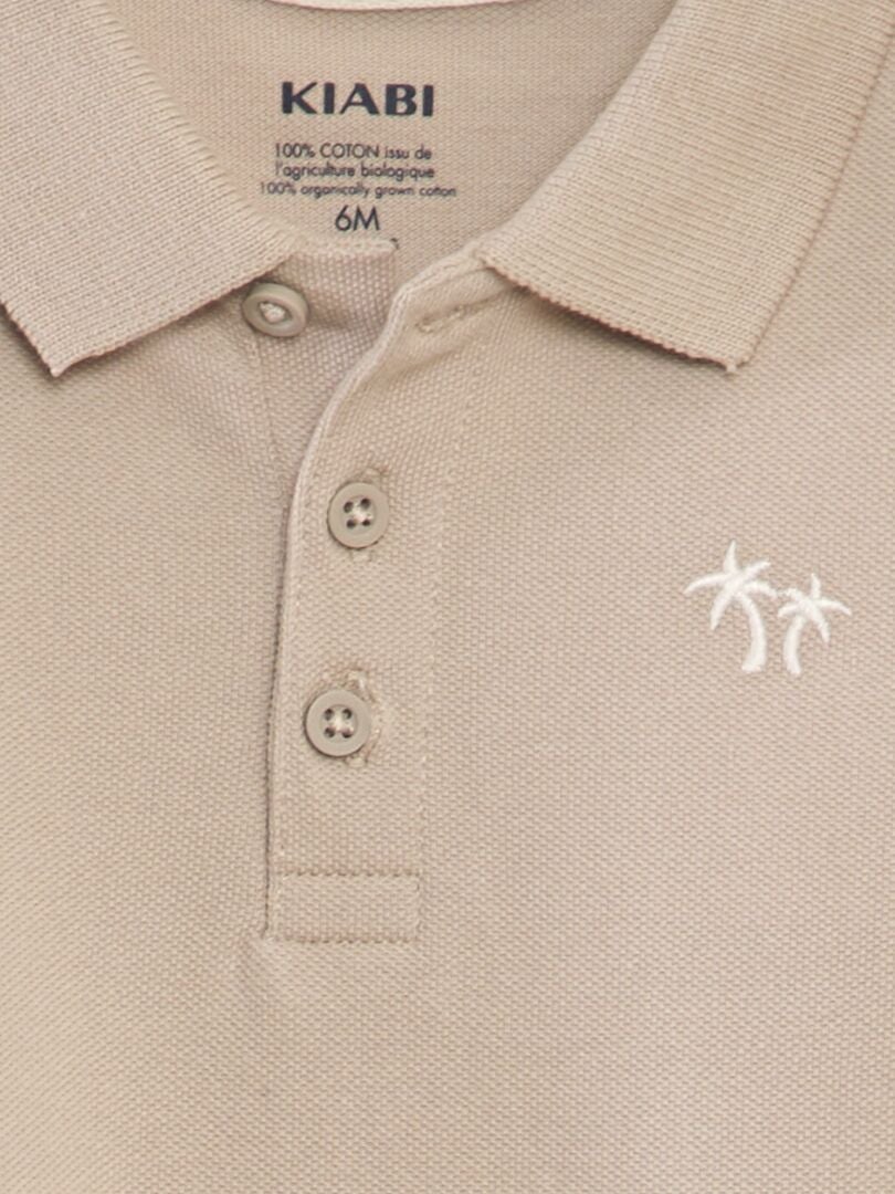 Polo shirt van katoenen piqué met palmbomenmotief - BEIGE