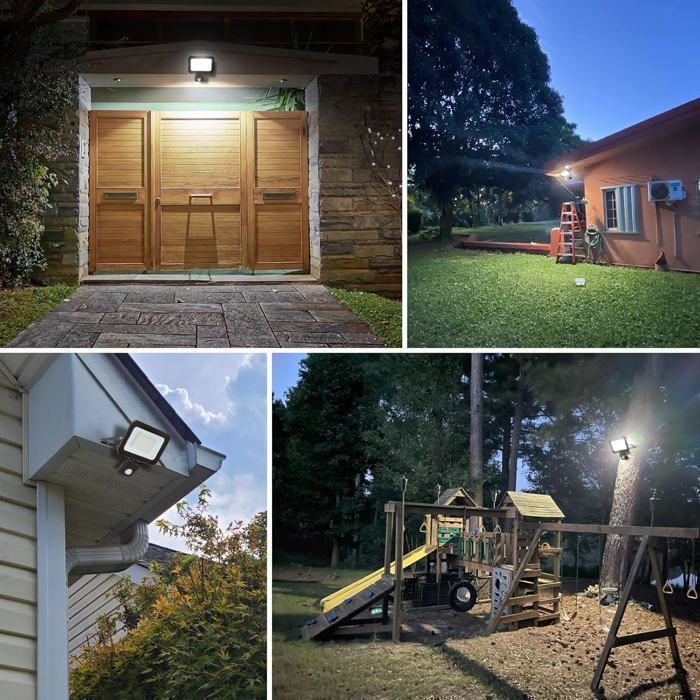 Foco LED exterior de 50 W, resistente al agua, con detector de movimiento, 5000 lúmenes, luz blanca fría.